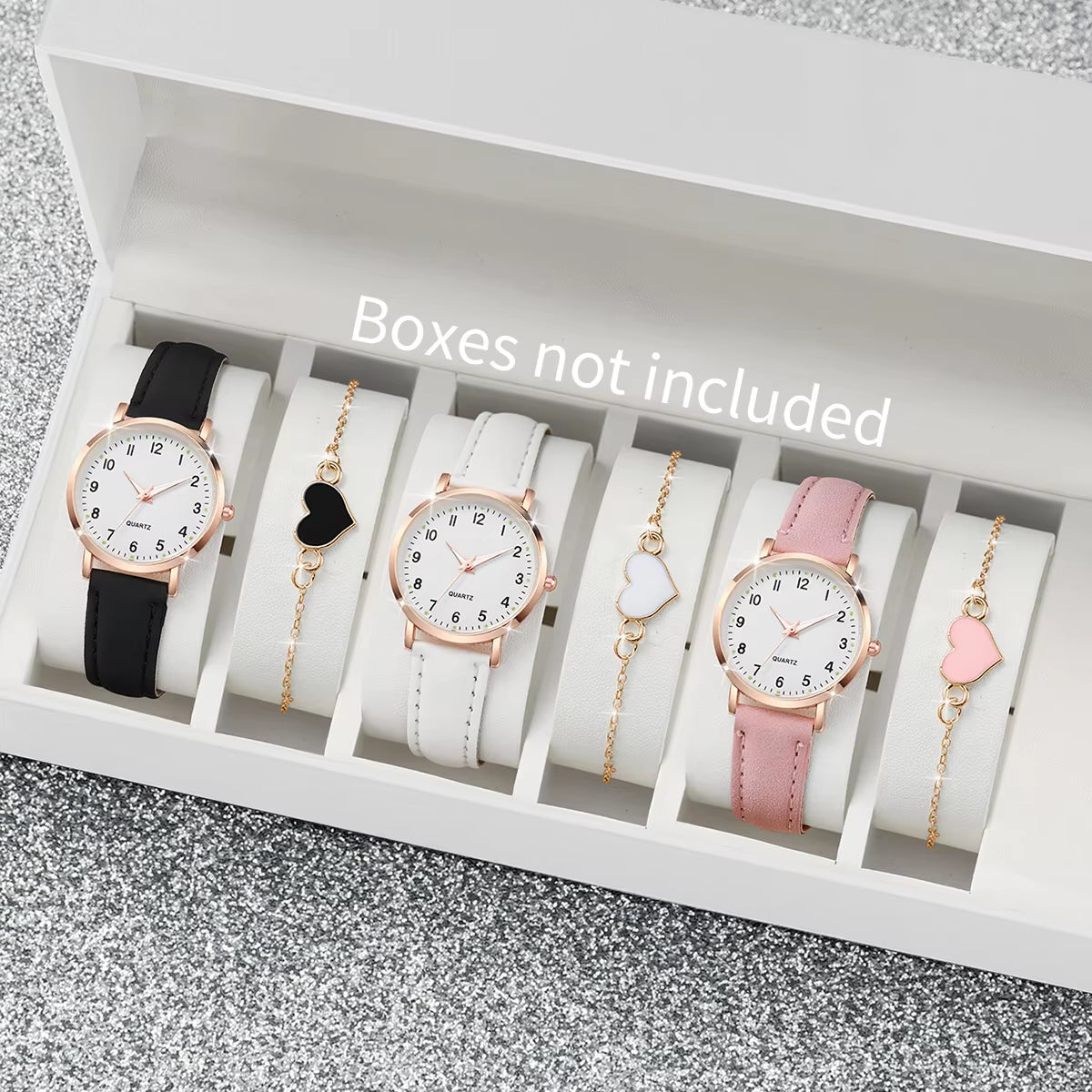 4/6PCS Women Quartz Watches Set Ladies Arabic Dial Wristwatch Fashion Leather Strap With Heart Bracelet Reloj Mujer(Without Box)