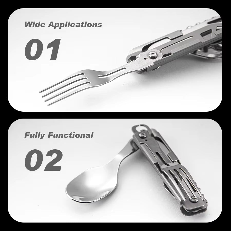 Stainless Steel Outdoor Knife Set with Fork, Red Wine Bottle Opener and Spoon, Durable Portable for Camping, Backpacking