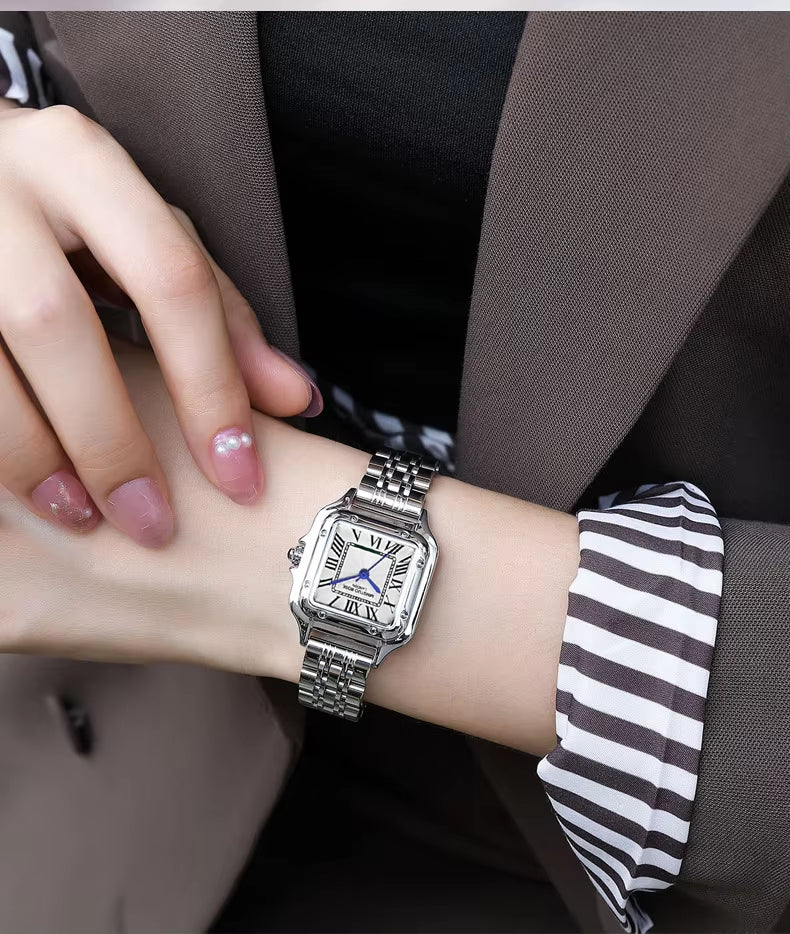 Luxury Women's Quartz Watch Fashion Leisure Diamond Simple Gold Silvery Steel Strip Wristwatch for Ladies Gift Clock
