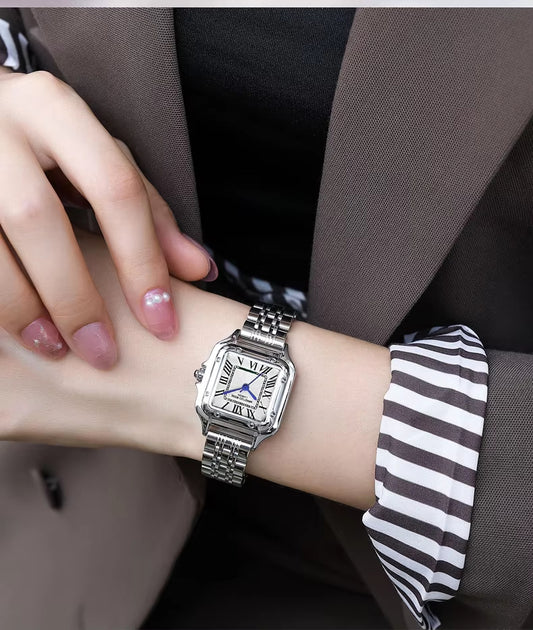 Luxury Women's Quartz Watch Fashion Leisure Diamond Simple Gold Silvery Steel Strip Wristwatch for Ladies Gift Clock