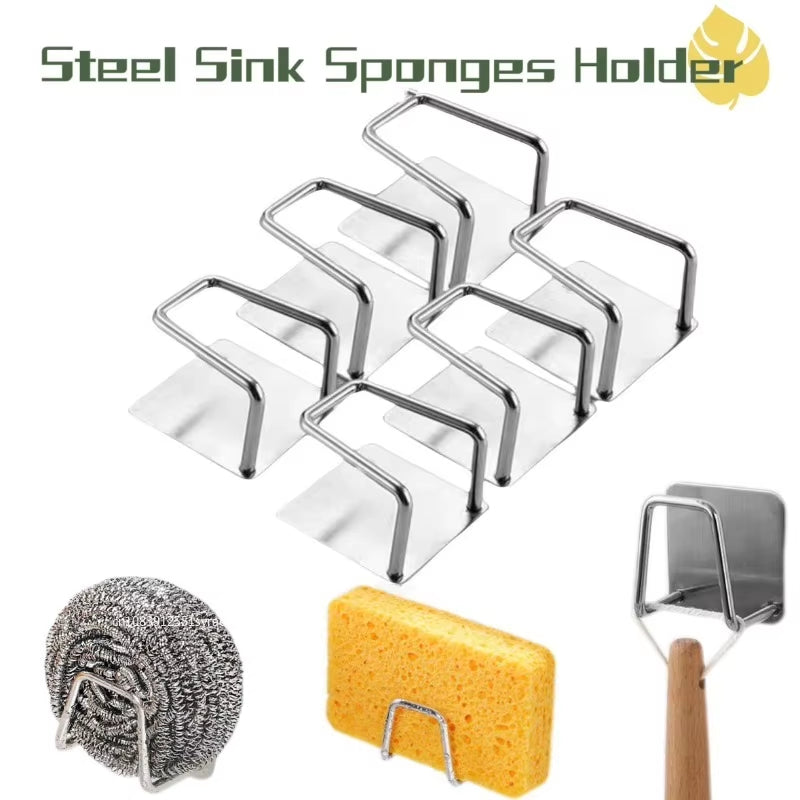 1/2/3/5/6pcs Sponge holder Sink Sponges Drain Drying Rack Self Adhesive Wall Hooks Wire Ball Kitchen Organizer bathroom Storage